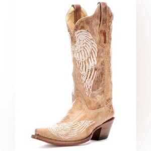 Corral Boots Women’s Distressed Beige Embroidered Angel Wings Boots Sz 10